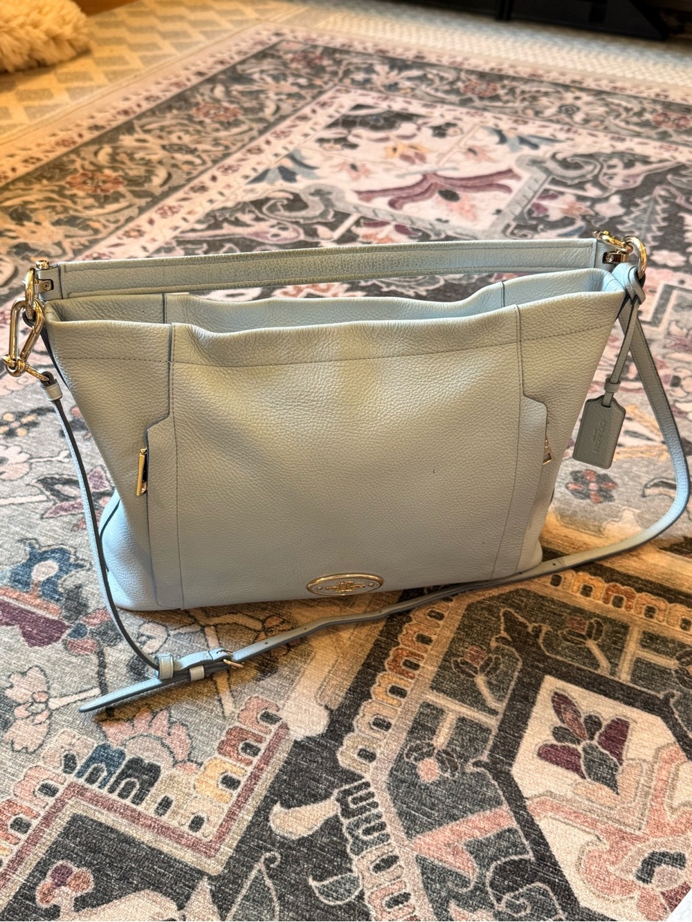 Coach Pebbled Leather Shoulder Bag in Pale Blue